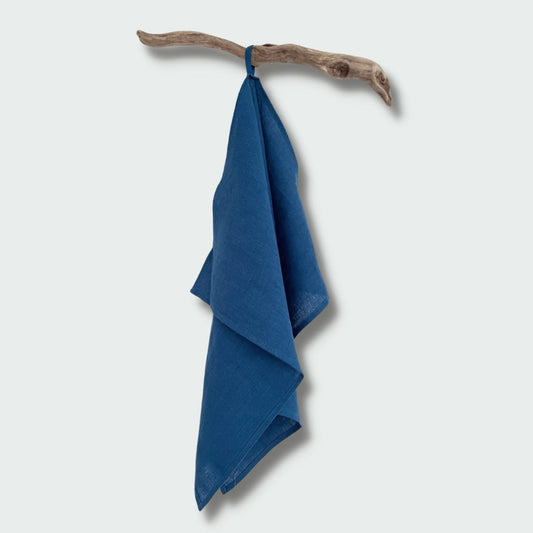 Pure Linen Tea Towel with Hanging Loop | Dark Sea Blue