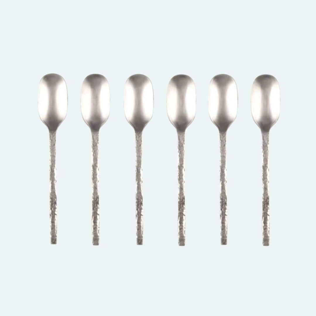 Brushed Silver Hammered Finish Teaspoons | Set of 6