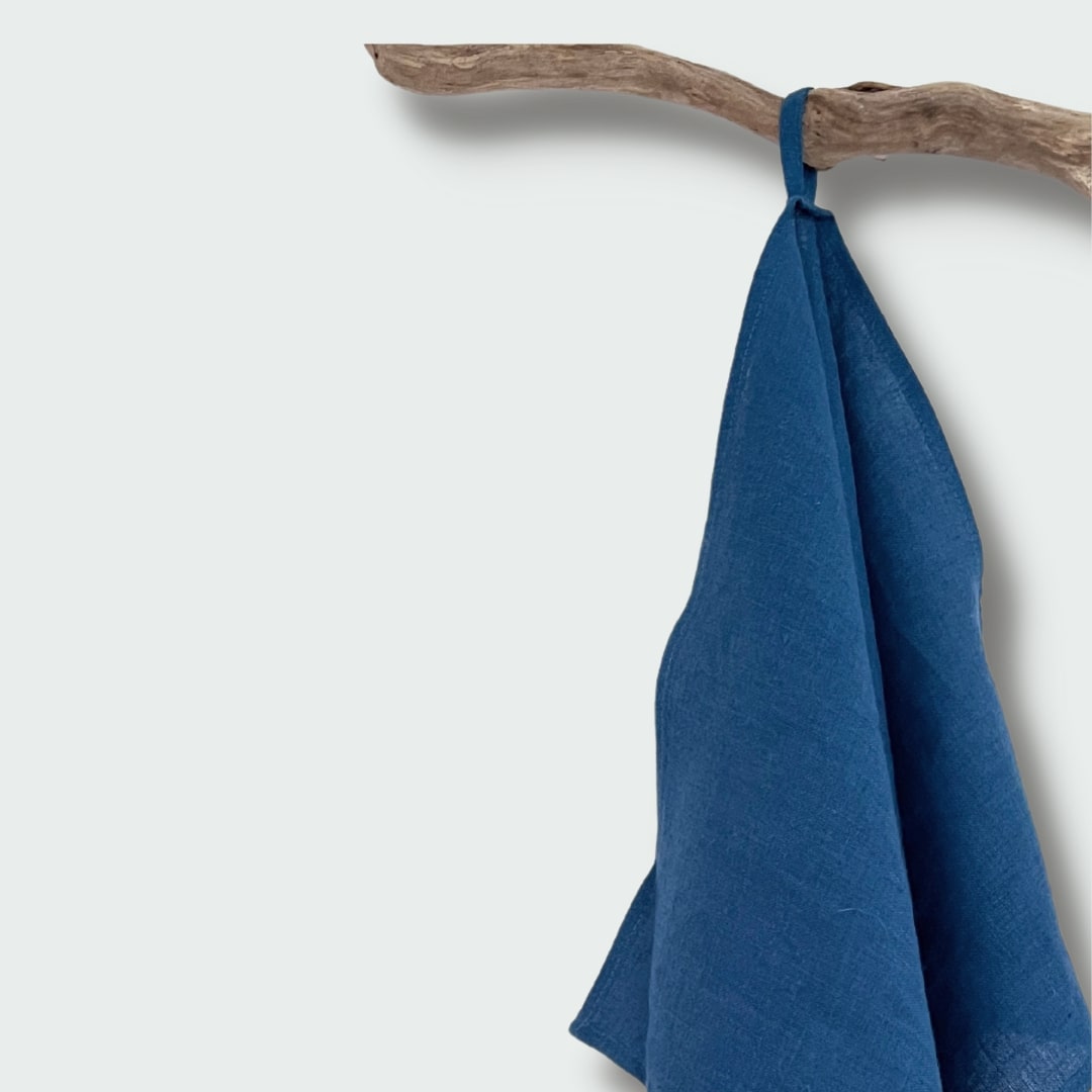 Pure Linen Tea Towel with Hanging Loop | Dark Sea Blue