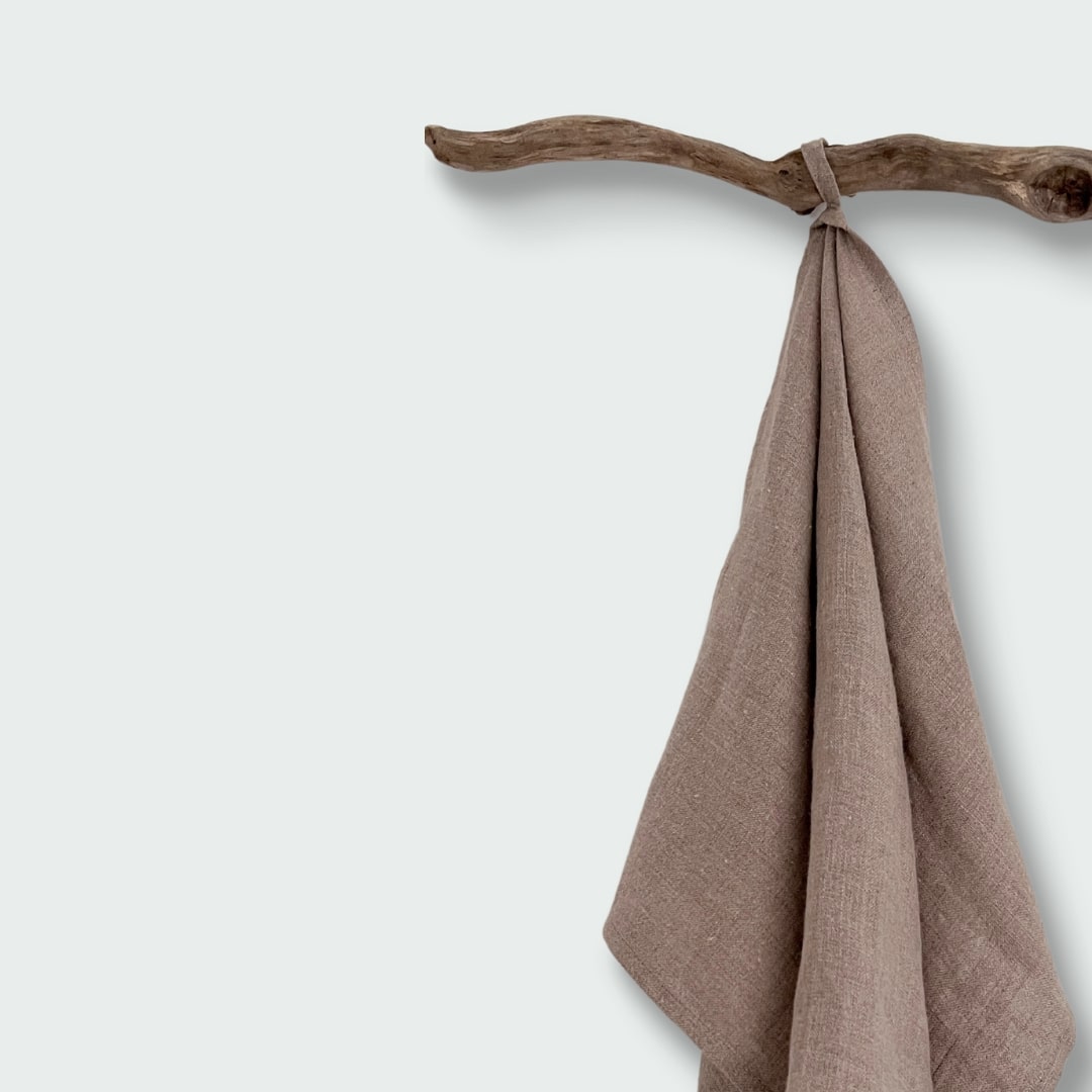 Pure Linen Tea Towel with Hanging Loop | Driftwood Brown