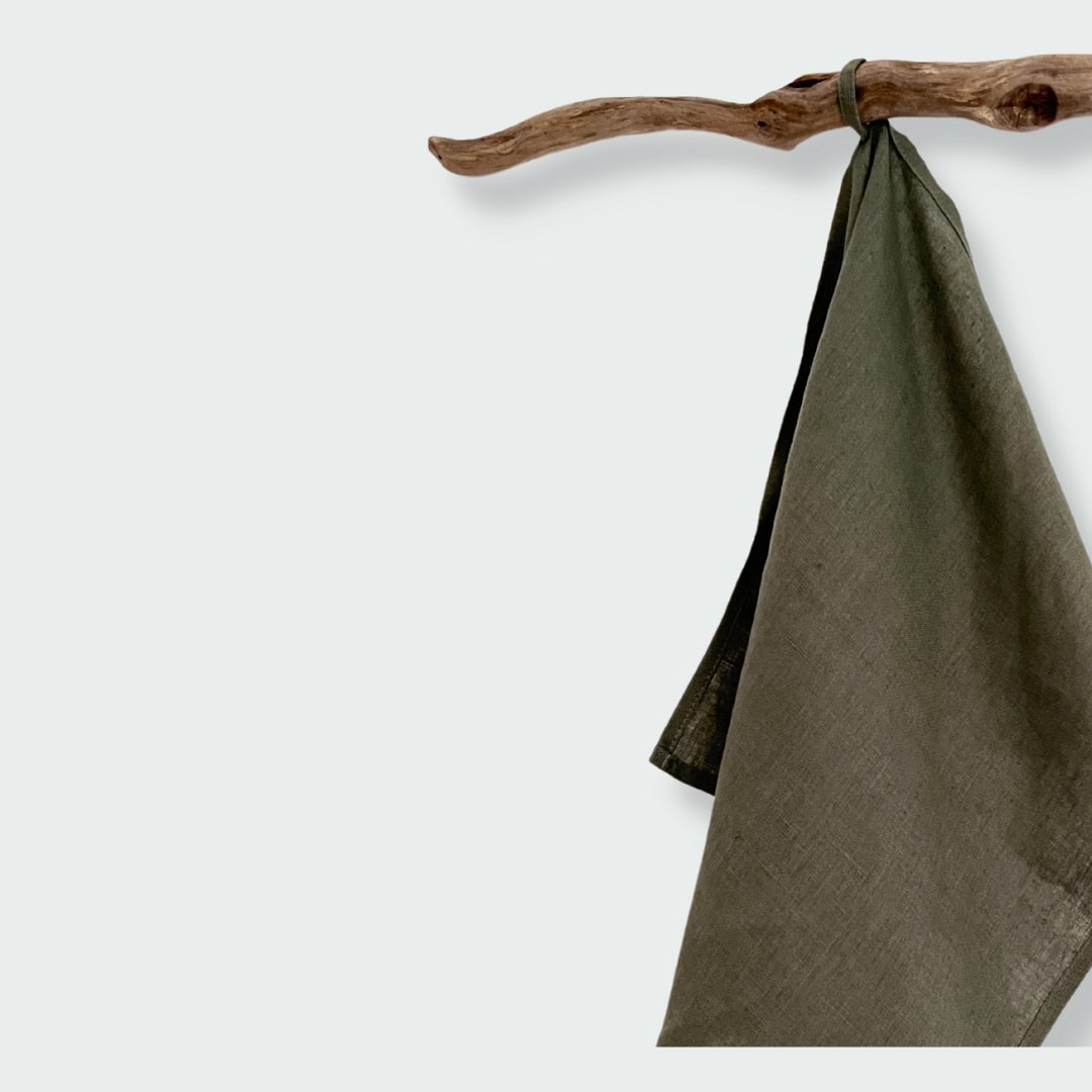 Pure Linen Tea Towel with Hanging Loop | Moss Green