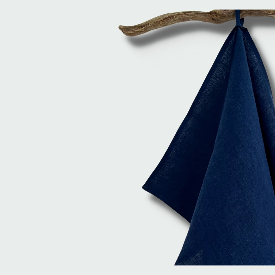 Pure Linen Tea Towel with Hanging Loop | Night Blue