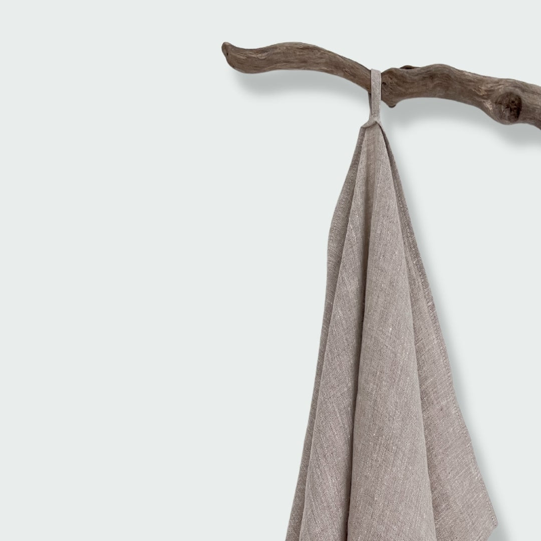 Pure Linen Tea Towel with Hanging Loop | Oatmeal