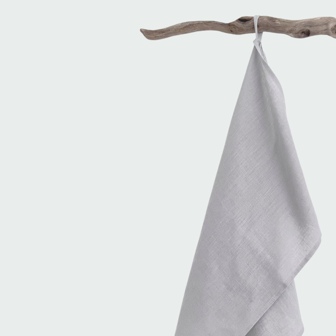 Pure Linen Tea Towel with Hanging Loop | Silver Grey