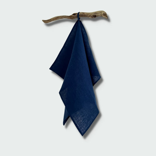 Pure Linen Tea Towel with Hanging Loop | Night Blue