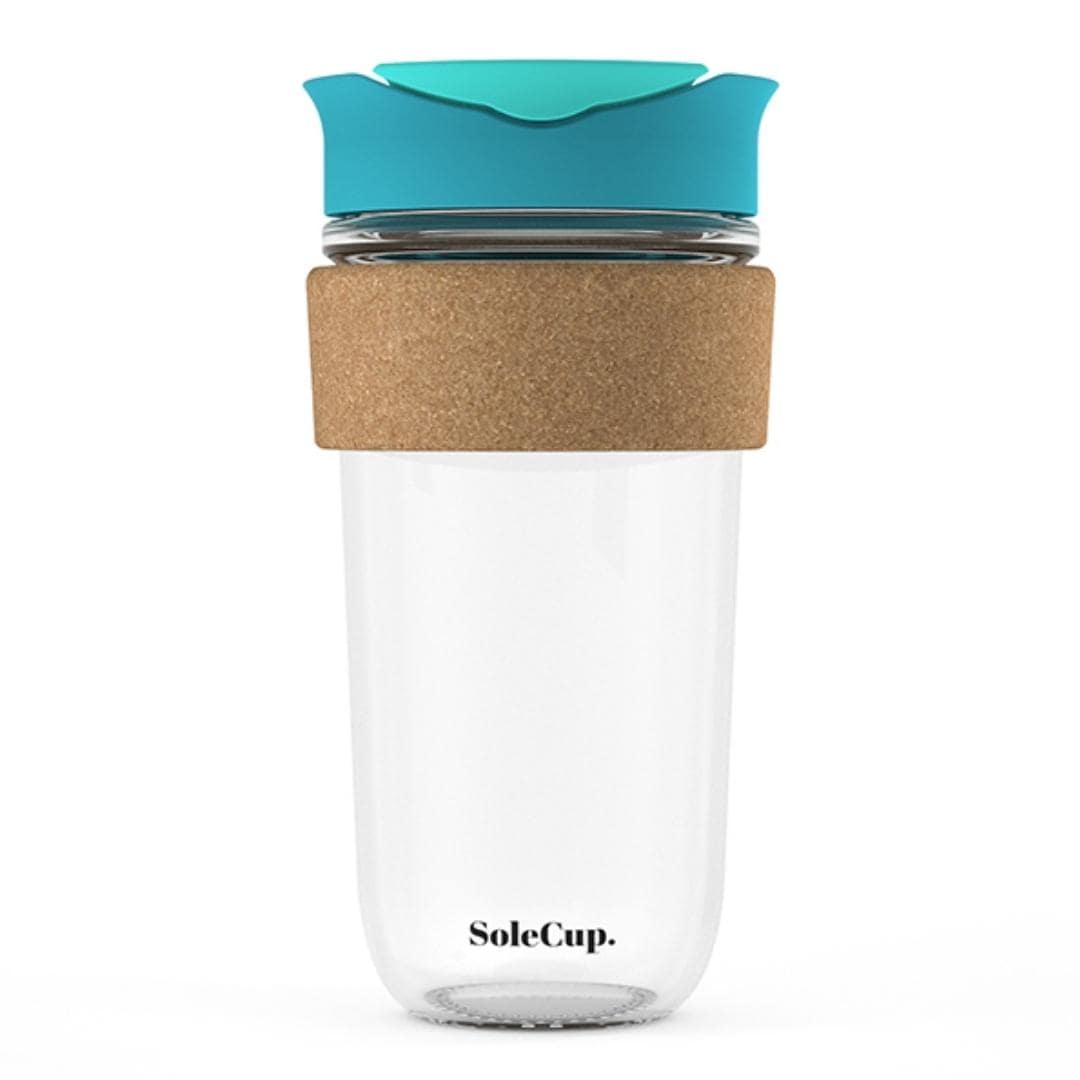 SoleCup Reusable Glass Travel Mug - Large (530ml / 18fl oz) | Sky Blue and Turquoise