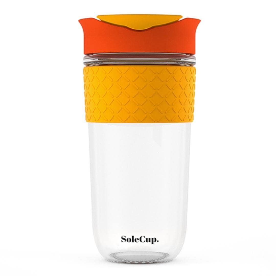 SoleCup Reusable Glass Travel Mug - Large (530ml / 18fl oz) | Flame Orange and Yellow