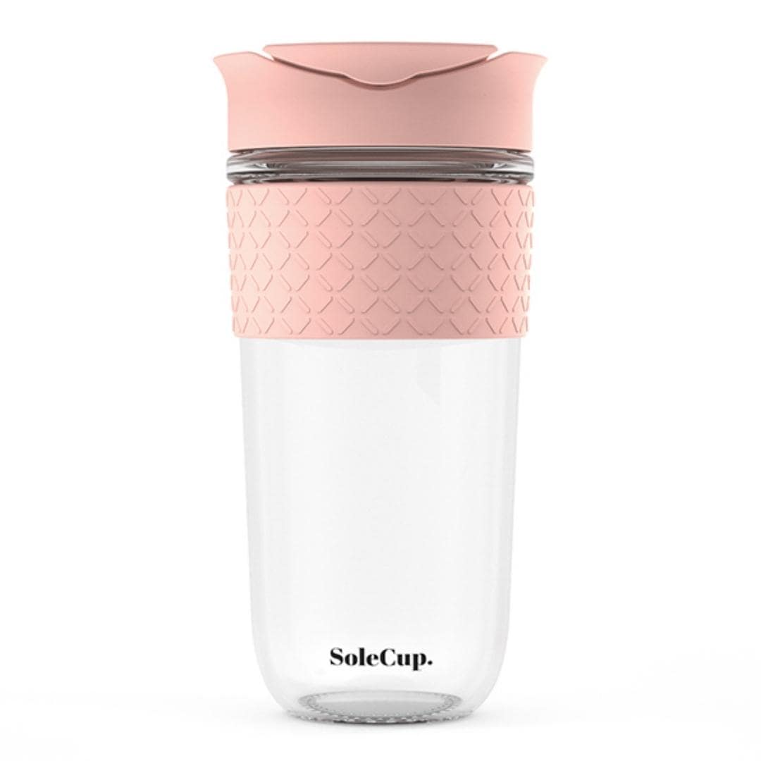 SoleCup Reusable Glass Travel Mug - Large (530ml / 18fl oz) | Black and Flame Orange Lid