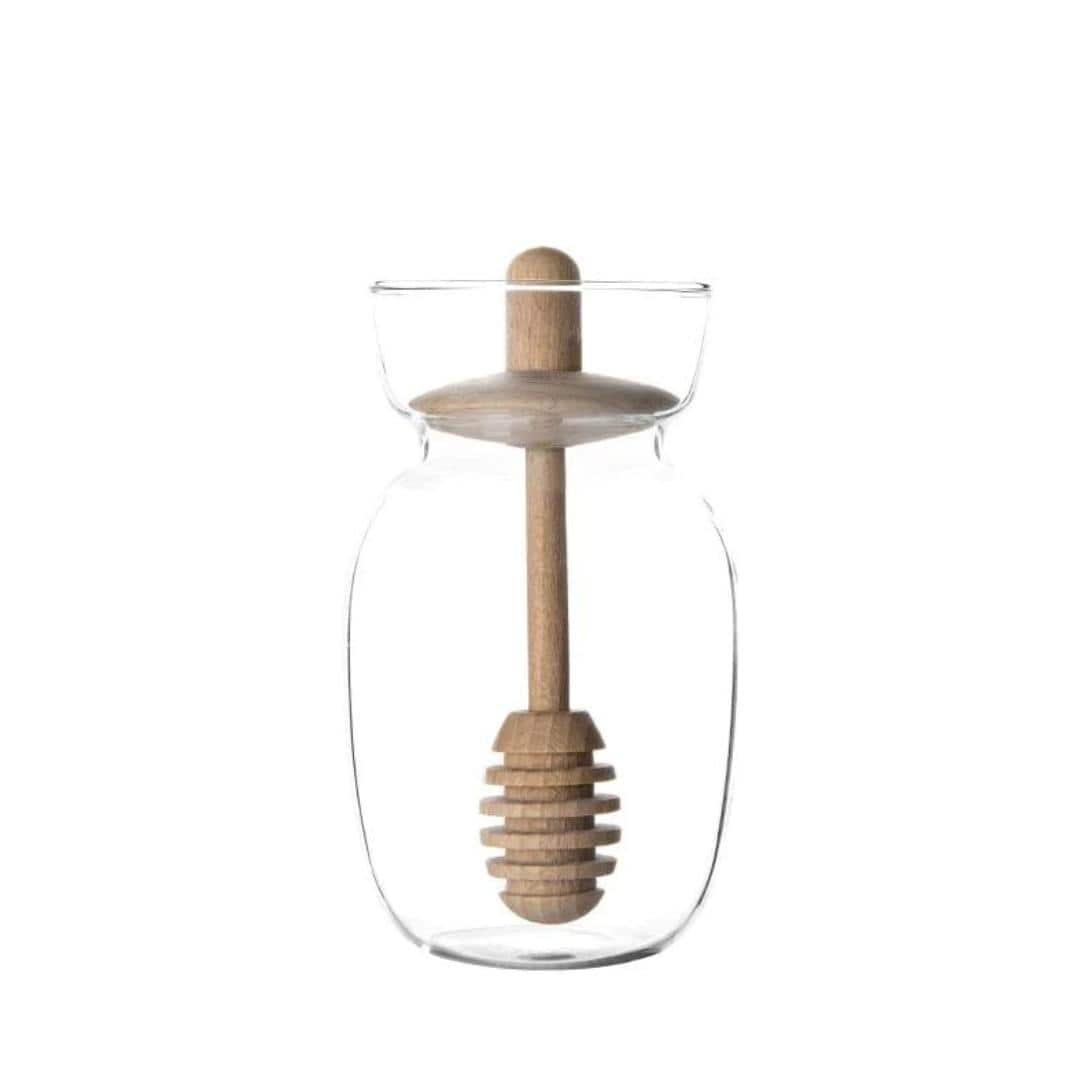 Minima Glass Honey Pot and Wooden Dipper